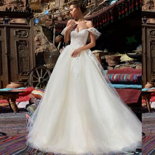 High-End Sweetheart Neck Embroidery Appliques Tulle Chapel Train Bridal Ball Gown Luxury Off the Shoulder Lace Up Wedding Dress