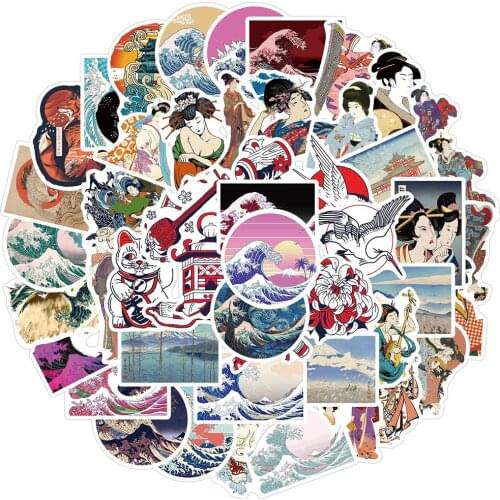 10/30/50pcs Japanese Ukiyo-e Art Sea Wave Stickers Aesthetic Decals Toys Graffiti Stickers Waterproof Skateboard Laptop Bicycle
