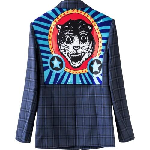 2020 European and American womens winter new style Long-sleeved plaid back print fashion jacket