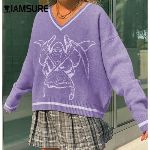 IAMSURE Sweaters Women Oversized Harajuku Aesthetic Pullovers Y2k Streetwear Jumper Korean Knitwear Autumn Preppy Style