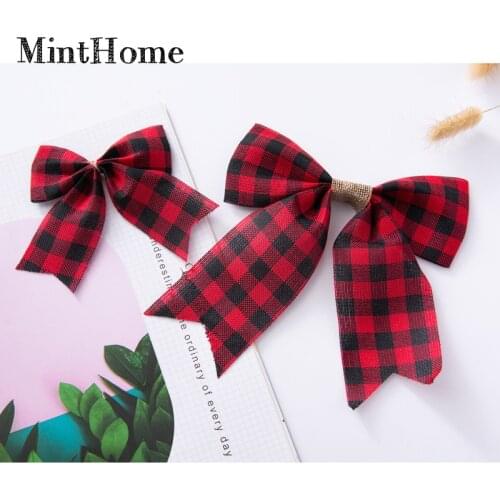 Black and white plaid red and black plaid faux hemp bow Christmas decoration bow color linen imitation hemp bow accessories