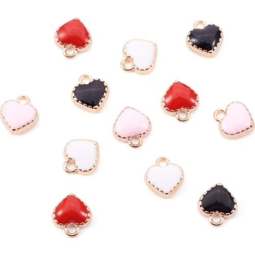 100Pcs Alloy Enamel Charms Mini Sweet Heart Pendants DIY Necklaces Bracelets Jewelry Making Finding Accessories 8x7.5x2.5mm