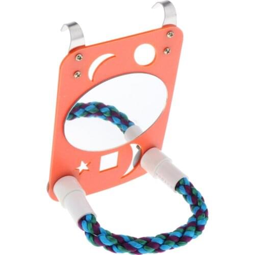 17.5cm (7Inch) Bird Mirror Orange Parakeet Mirror with Rope Perch for Cage