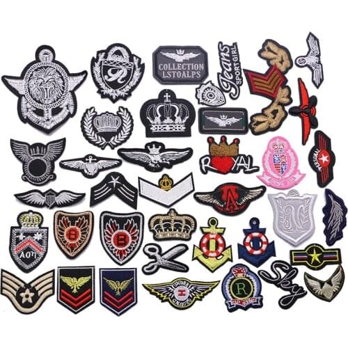 2 pcs Silver Shield Star Embroidered Iron Patch Military Shoulder Badge Sticker Stripe Decal Backpack silver Wing Badge