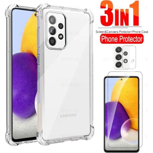 3in1 Transparent Silicone Soft Case For samsung galaxy A52 A 52 5G Tempered Glass For samsung a52 a 52 5g Camera Protection Film