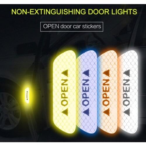 4Pcs Car Door Stickers Universal Safety Warning Mark OPEN High Reflective Tape Motorcycle Bike Helmet Sticker Car Accessories