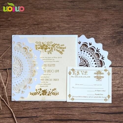 50pc Glossy Paper Craft Laser Cut Business Party Birthday Invitations Card Country Style FoldedRomantic Wedding Invitation Card