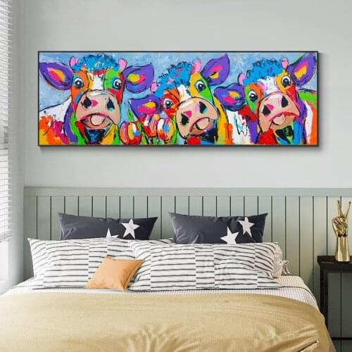 Abstract Canvas Oil Painting Painted Cow Print on Canvas Print and Poster Modern Art Wall Pictures for Living Room Cuadros