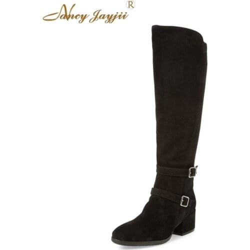 Nancyjayjii Women Winter/Spring Black Fringle Flat Med Heels Knee High Boots Shoes for Woman, botas mujer, plus size 5-14