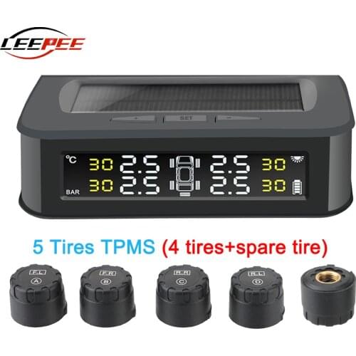 Digital Car TPMS Tire Pressure Sensors Monitoring System 4/5 Sensors Tyre Alarm Diagnostic Kit Solar USB Charge Auto Electronics