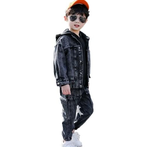 Spring & Autumn Cowboy Boys Sets New 2021 Korean Version Jacket Fashion Long Sleeve 2-Piece Hooded Casual Childrens Clothing