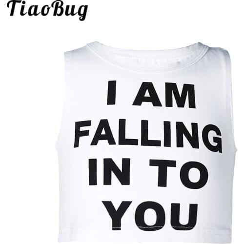 Kids Girls O Neck Sleeveless Crop Top Sports Gymnastics Vest Cotton Letters Print Ballet Tops Stage Performance Dance Costume