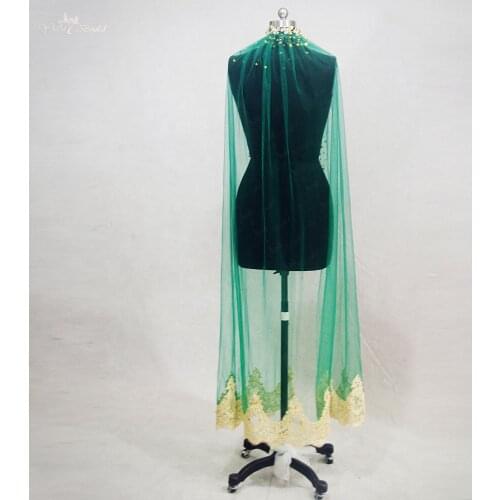 RSV47 Long Gold Applique Green Veil