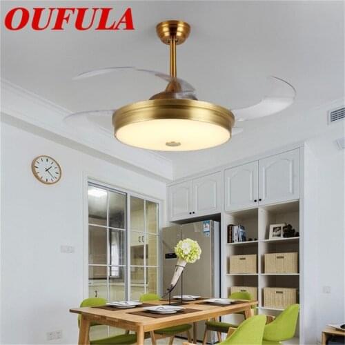 DLMH Brass Ceiling Fan Lights With Invisible Fan Blade Remote Control Contemporary Creative Decoration For Home Office