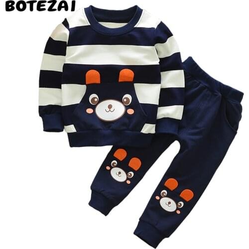 BOTEZAI Baby Boy Clothes Spring Autumn Cartoon Bear Long Sleeve T-Shirt Pants 2pcs Suits Kids Girls Casual Set Sport Tracksuit