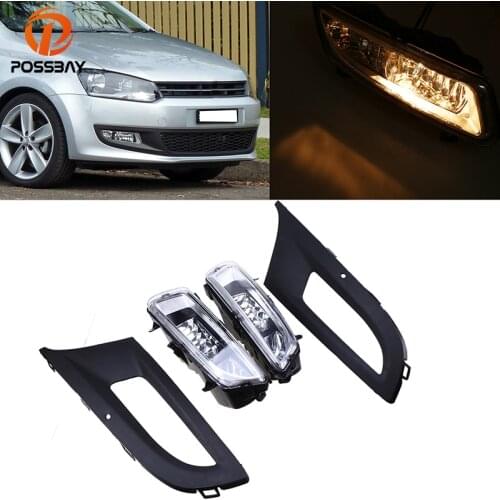 POSSBAY Halogen Car Front Fog Light Lamps for VW Polo MK5 6R/6C 2009 2010 2011 2012 2013 Facelift With Foglamp Hood Covers