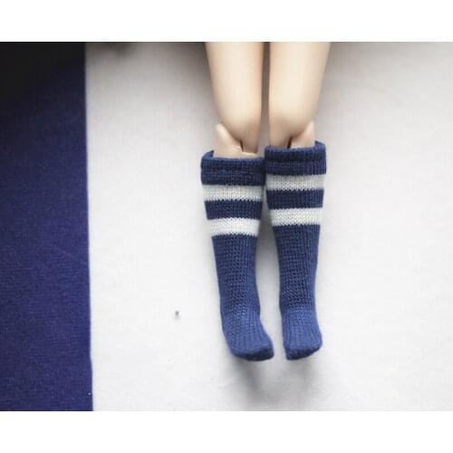 1 Pair Navy Style Knee Highs for Blyth Licca Kurhn Dolls Blue Winter Stripe Sport Socks Accessories