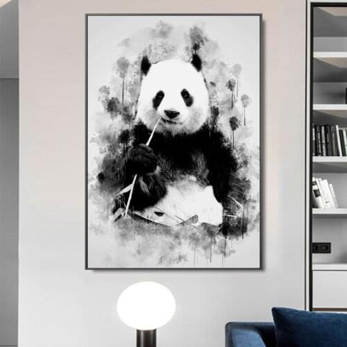 Cute Panda Eating Bamboo Art Canvas Painting Posters and Prints Animal Wall Art Pictures Scandinavian for Living Room Home Decor