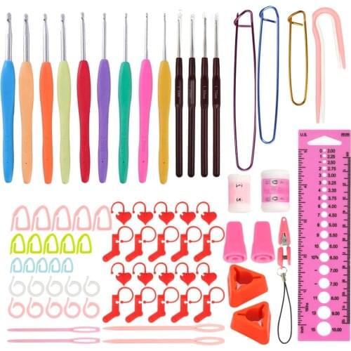 KOKNIT 13pcs Mix 1.0-6.0mm Crochet Needles Set Scissors Stitch Markers Sewing Kit Yarn Weave Knitting Needles Hooks For Crochet