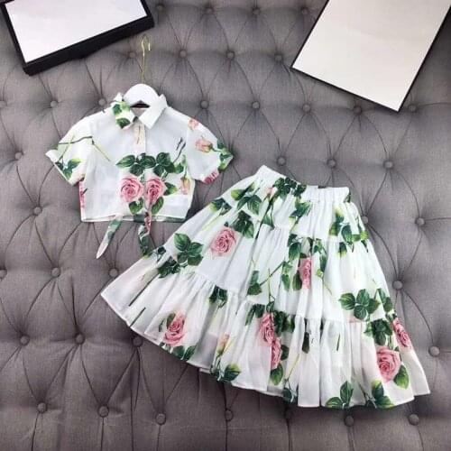 Kids Shirt + Skirt 2 Pcs Set Girls Fashion Mesh Clothes Girls Summer Sets Teens Students Girl Costume