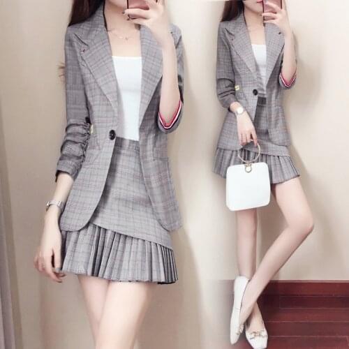 Set female fashion temperament small suit pleated skirt 2 piece set female OL professional elegant suit new female autumn