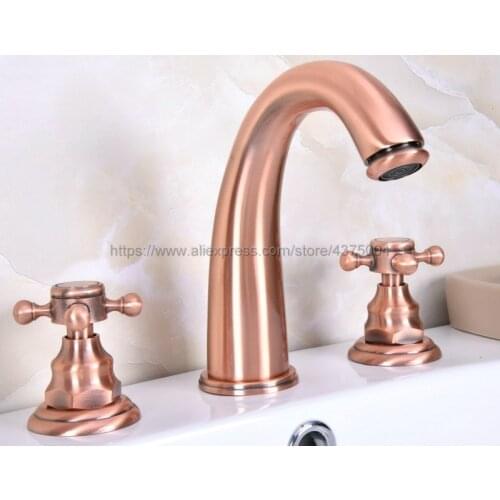 Bathroom Basin Faucet Antique Red Copper Bathroom Basin Mixer Tap Double Handles 3 pcs Bathroom Basin Faucet Nrg064