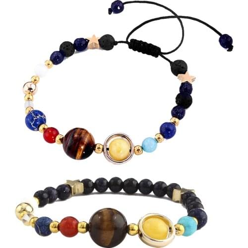 Creative Charm Universe Solar System Stars Natural Stones Beads Bracelet Bangle Women Men Jewelry Gift