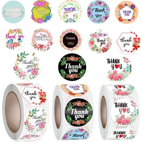 Round Flowers Thank You Sticker Paper Labels Reward scrapbooking Stickers Wedding Party decor Envelope Seals Stickers Stationery