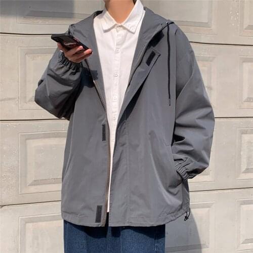 Hip Hop Spring Jackets Men Windbreaker Solid Autumn Loose Casual Jacket Men Bomber Jacket Loose Large Size Zipper Coat