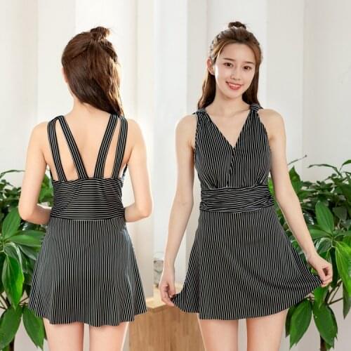 Summer Fashion One Piece Swimwear Dress Swimming Suit Women Striped Swimsuit Push Up