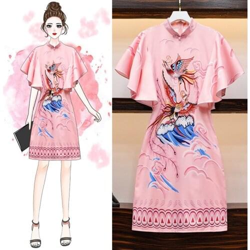 M-4XL Plus Size Print Women Dresses 2021 New Flare Sleeve Retro Chineses Style Floral Fashion Summer Female Mini Dresses LJ3093