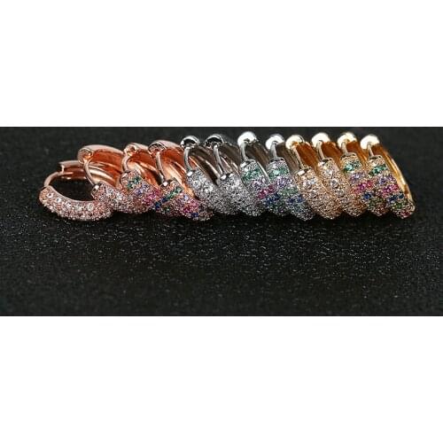 Three layers Zirconia Hoop Earrings For Women Multicolor Crystal Shiny Huggies Tiny Earring Hoops Curved Rainbow Earring Jewelry