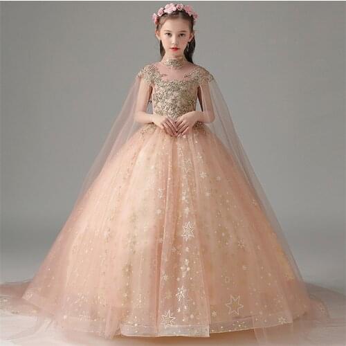 Model Show Catwalk First Communication Princess Long Tail Dress Children Girls Exquisite Design Birthday Wedding Party Dress