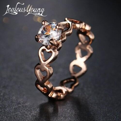 Fashion Hallow Heart Design Rose Gold Color Ring for Lover with 1ct CZ Cubic Zirconia Love Engagement Ring Bague AR075