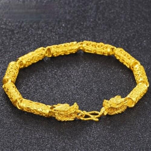 Fashion Luxury Double Dragon Head Bracelet Domineering Mens Gold Color Bracelet Trend Personality Mens Cocktail Jewelry