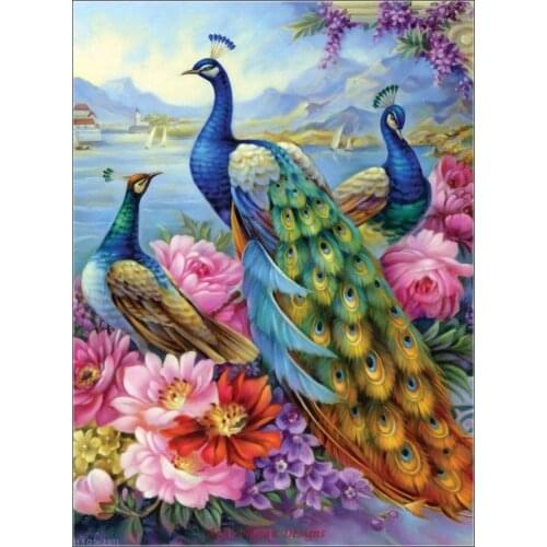 Embroidery Counted Cross Stitch Kits Needlework - Crafts 14 ct DMC DIY Arts Handmade Decor - Beautiful Peacocks 2