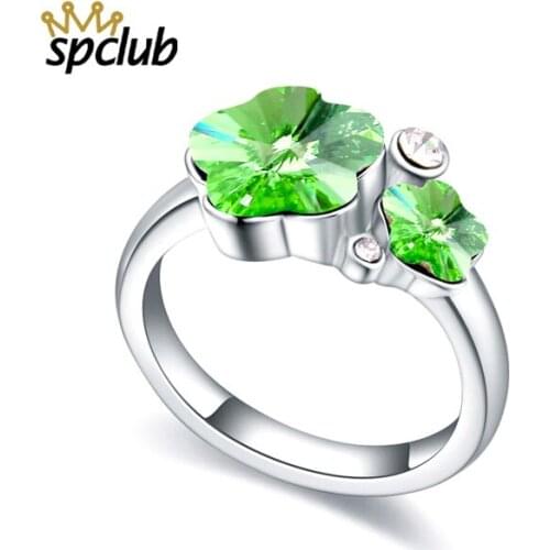 Genuine Crystals From Swarovski Ring Silver Color Anelli Flower Ring Bague Engagement Anillos Anel Rings For Women Wedding Ring