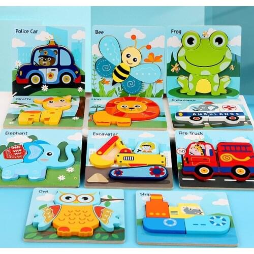 Educational Cartoon Animals Early Learning Intelligence Puzzle Game Toys For Children Kids Baby High Quality 3D Wooden Puzzles