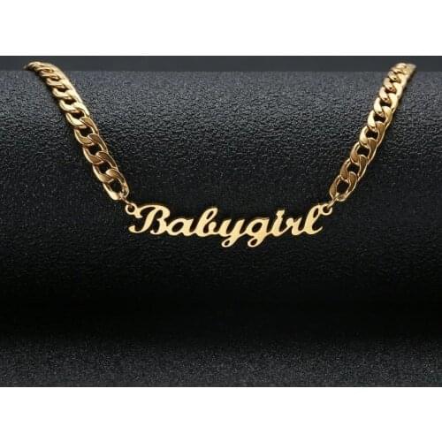 Stainless Steel Curb Chain Necklaces Hip Hop Old English Name Necklaces For Women Men Hip Hop Jewelry Letter Long Necklaces Gift
