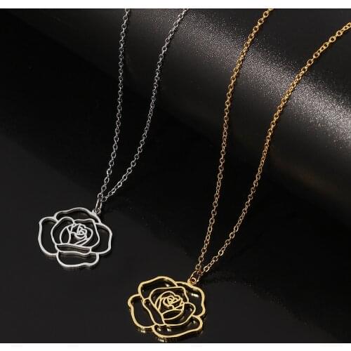 Rinhoo Stainless Steel Necklace Dandelion Triangle Rose Flower Butterfly Pendant Chains Party Boho Statement Jewelry Gifts