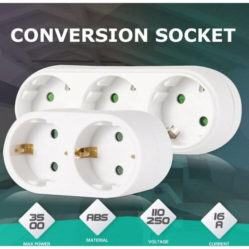 16A 110~ 250V European Conversion Plug 1 To 2 /1 To 3 Way Socket Adapter EU Standard Power Extended Adapter Socket Travel Plugs