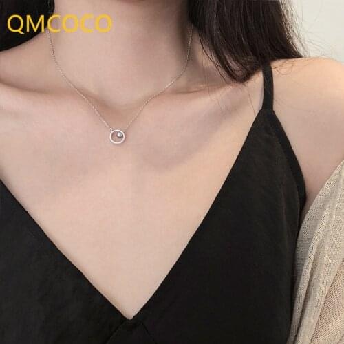 QMCOCO Creative Design Light Luxury 925 Silver Round Shape Pendant Necklace For Women Clavicle Chain Necklace Jewelry Gifts