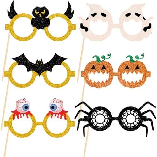 6pcs/set Paper Halloween Glasses Pumpkin Ghost Spider Photo Booth Props Happy Halloween Decoration Kids Birthday Party Favors
