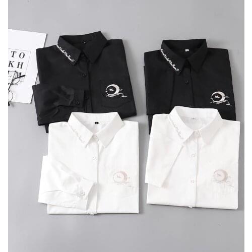 2021 Fashion Women Blouses Harajuku Vintage Black White Long Short Sleeve Shirt Oversize Plus Size Turn Down Collar Blouse Tops