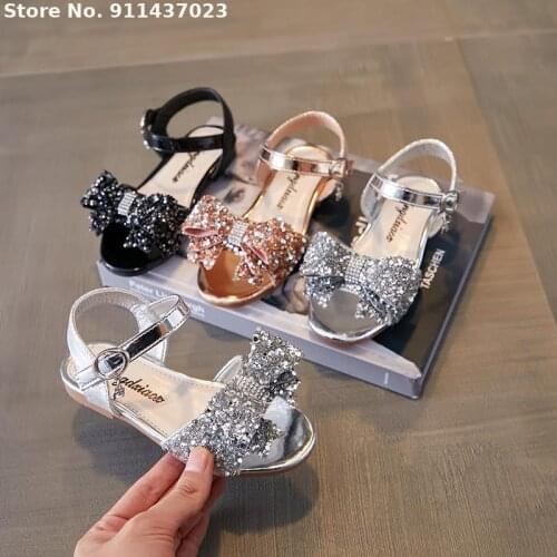 New Summer Children Sandals Baby Casual Girl Sweet Cute Princess Shoes Toddler Sequined Lacquered Sandals Velcro Shoes1 9 12 16y