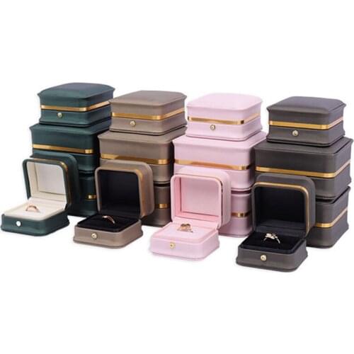 PU Leather Jewelry Box with Gold-rimmed Ring Pendant Bangle Storage Box Watch Bracelet Box