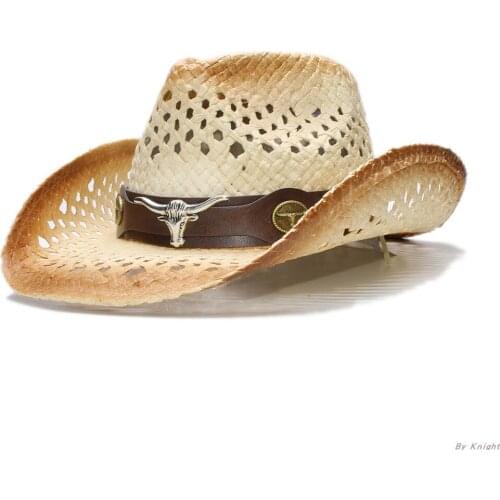 A176 Adult Retro Summer Sun Hat Men and Women Raffia Sunscreen Hats Width Brim Sun Beach Hollow Out Cowboy Caps Adjust Size