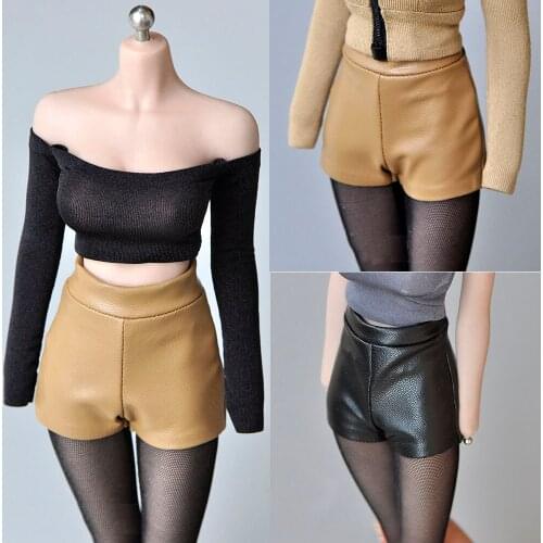 1/6 Scale Shorts Womens Sexy High Waisted Stretch Leather Shorts for 12" Female Action Figure Body