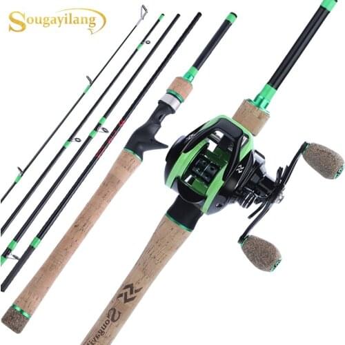 Sougayilang Portable 5 Sections Fishing Rod 1.8-2.4M Ultralight Carbon Fiber Casting Rod with 13BB Baitcsting Fishing Reel Combo