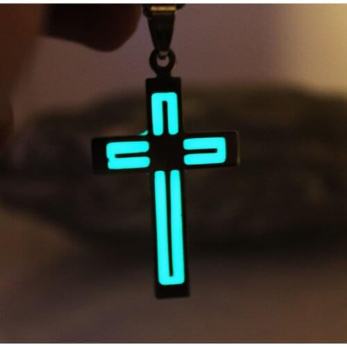 Glowing Necklace CROSS Necklace stainless steel Necklace cross GLOW in the DARK night Fluorescent Christmas gifts men women girl